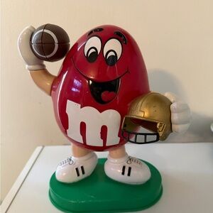 Vintage 1995 M&M's Red Peanut Football Player with Gold Helmet Candy Dispenser